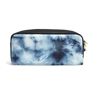 alaza cute pencil case tie dye pattern indigo blue abstract pen cases organizer pu leather comestic makeup bag make up pouch, back to school gifts