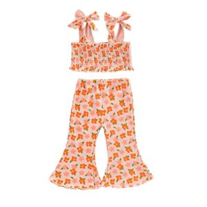 toddler baby girl 2pcs outifts kids floral sleeveless strap vest tops high waist flared pants bell bottoms clothes (flower pink,2-3t)