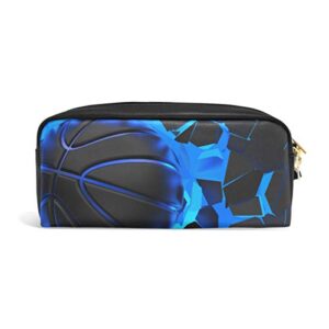 alaza cute pencil case 3d basketball crash blue lighting wall pen cases organizer pu leather comestic makeup bag make up pouch, back to school gifts