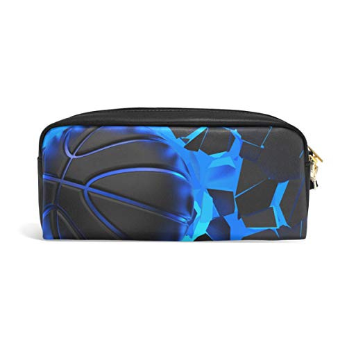 ALAZA Cute Pencil Case 3D Basketball Crash Blue Lighting Wall Pen Cases Organizer PU Leather Comestic Makeup Bag Make up Pouch, Back to School Gifts