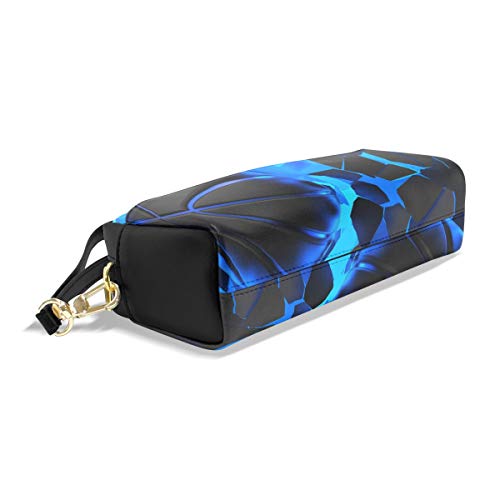 ALAZA Cute Pencil Case 3D Basketball Crash Blue Lighting Wall Pen Cases Organizer PU Leather Comestic Makeup Bag Make up Pouch, Back to School Gifts