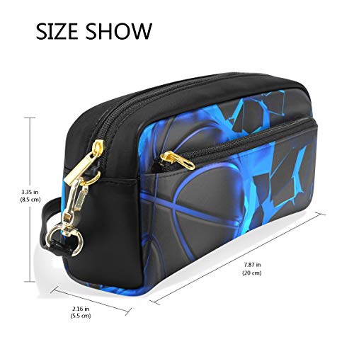 ALAZA Cute Pencil Case 3D Basketball Crash Blue Lighting Wall Pen Cases Organizer PU Leather Comestic Makeup Bag Make up Pouch, Back to School Gifts