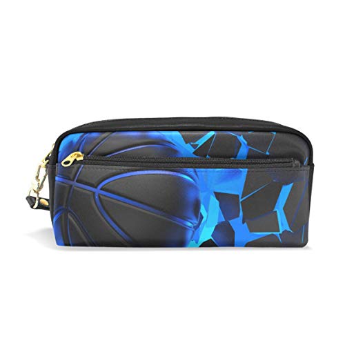 ALAZA Cute Pencil Case 3D Basketball Crash Blue Lighting Wall Pen Cases Organizer PU Leather Comestic Makeup Bag Make up Pouch, Back to School Gifts