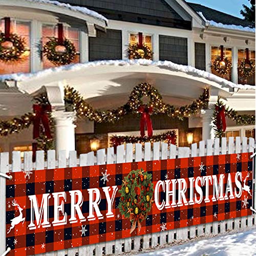 Merry Christmas Banner Christmas Eve Signs Huge Banner Decorations Giant Happy New Years Supplies Fence Yard Sign Indoor Outdoor Decorations Photo Backdrop 6 Feet