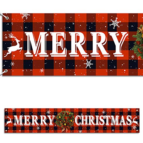 Merry Christmas Banner Christmas Eve Signs Huge Banner Decorations Giant Happy New Years Supplies Fence Yard Sign Indoor Outdoor Decorations Photo Backdrop 6 Feet