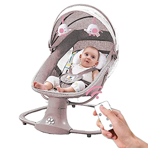 Baby Bouncer Baby Cradle Portable Swing Infant Motorized Adjustable Rocker with Bluetooth Music Speaker and 5 Swaying Gears Preset Lullabies and Smooth Remote Control (Pink)