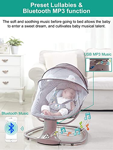 Baby Bouncer Baby Cradle Portable Swing Infant Motorized Adjustable Rocker with Bluetooth Music Speaker and 5 Swaying Gears Preset Lullabies and Smooth Remote Control (Pink)