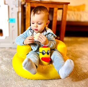 baby inflatable seat for babies 3-36 months, built in air pump infant back support sofa, infant support seat toddler chair for sitting up, baby shower chair floor seater gifts (yellow duck)