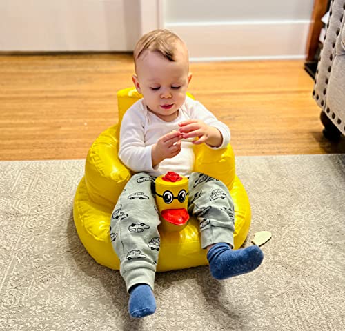 Baby Inflatable Seat for Babies 3-36 Months, Built in Air Pump Infant Back Support Sofa, Infant Support Seat Toddler Chair for Sitting Up, Baby Shower Chair Floor Seater Gifts (Yellow Duck)