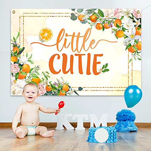 HAMIGAR 6x4ft Little Cutie Banner Backdrop - Fall Baby Shower Decorations Party Supplies for Boys Girls - Orange