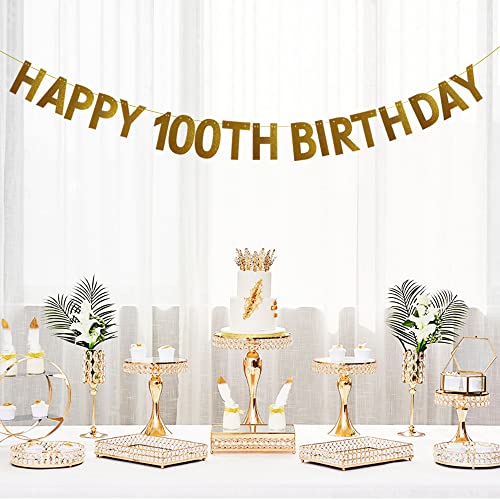 HAPPY 100TH BIRTHDAY Banner，Pre-strung，No Assembly Required，100th Birthday Party Decorations Supplies，Gold Glitter Paper Garlands Backdrops, Letters Gold Betteryanzi