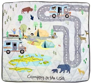 baby play mat, washable play mat for baby 43″x43″, foldable kids tents mat, baby play gym mat, play tent mat for toddler, baby tummy time mat, non-slip (camping in the usa)