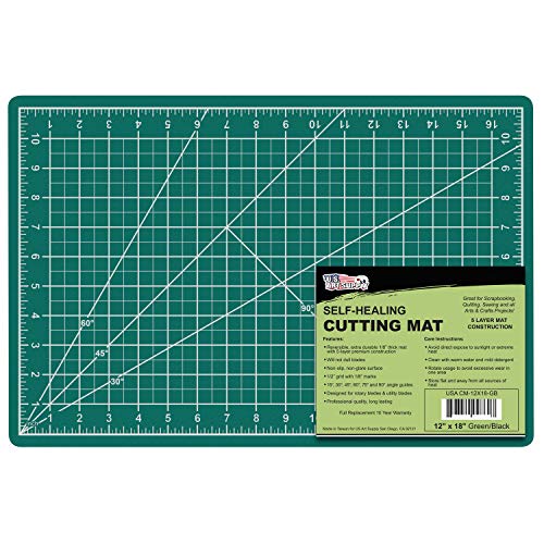 US Art Supply 12" x 18" Green/Black Professional Self Healing 5-Ply Double Sided Durable Non-Slip Cutting Mat Great for Scrapbooking, Quilting, Sewing and all Arts & Crafts Projects