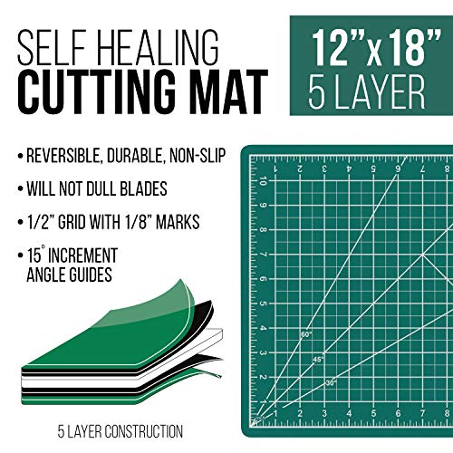 US Art Supply 12" x 18" Green/Black Professional Self Healing 5-Ply Double Sided Durable Non-Slip Cutting Mat Great for Scrapbooking, Quilting, Sewing and all Arts & Crafts Projects