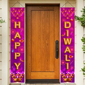 happy diwali hanging banner porch sign front door decorations – festival of lights deepavali decorations party banner