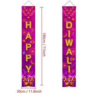 Happy Diwali Hanging Banner Porch Sign Front Door Decorations - Festival of Lights Deepavali Decorations Party Banner