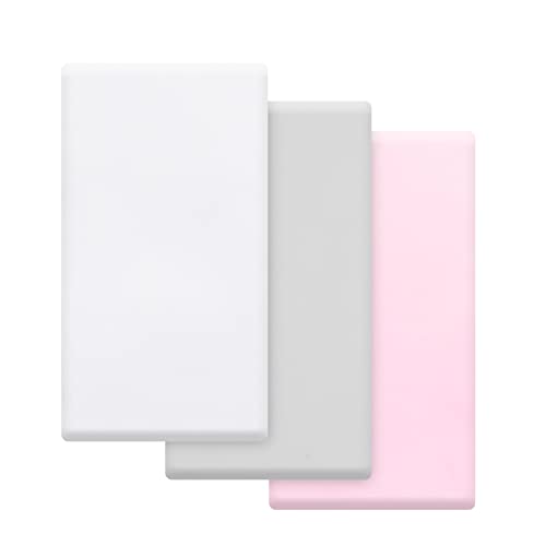 David's Kids 3 Pack Mini Crib Sheets, Ultra Soft Silky Comfy Pack N Play Sheets for Boys Girls Neutral，Universal Fit for Pack N Play, Playard and Mini Crib Mattresses, White & Light Grey & Pink