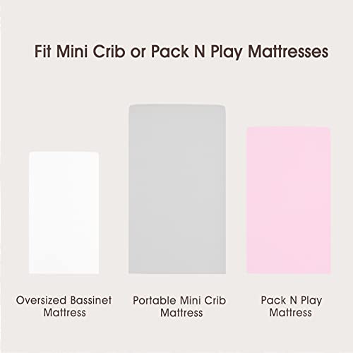 David's Kids 3 Pack Mini Crib Sheets, Ultra Soft Silky Comfy Pack N Play Sheets for Boys Girls Neutral，Universal Fit for Pack N Play, Playard and Mini Crib Mattresses, White & Light Grey & Pink