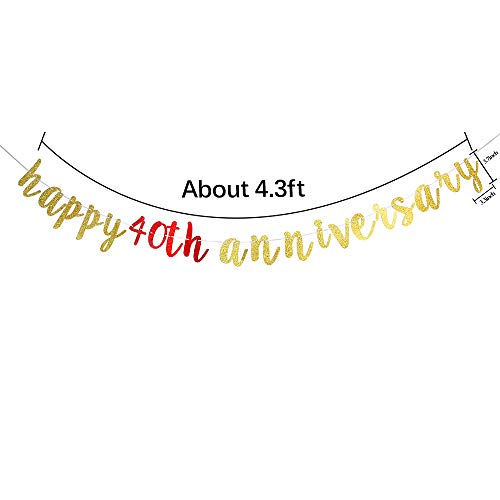 AonBon Happy 40th Anniversary Banner, for 40th Anniversary Party Decoration, 40th Wedding Anniversary Party Decoration Photo Props