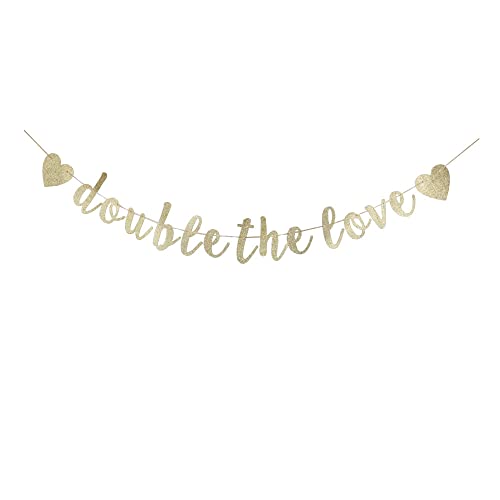 Double The Love Banner, Gold Glitter Sign Decors for Twins' Birthday Party Bunting, Twins Baby Shower Party Props, Gender Reveal Party Garlands