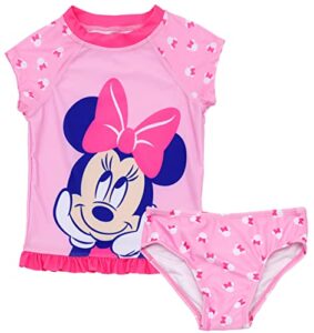 disney infant girl’s 2 piece minnie mouse rashguard top and swim bottom set, pink, 24 months