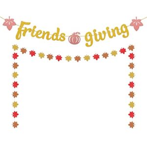 Friendsgiving Banner,Friendsgiving Decorations,Fall Autumn Friend Party,Thanksgiving Banner Friends Party Decorations Supplies (Gold Friendsgiving)