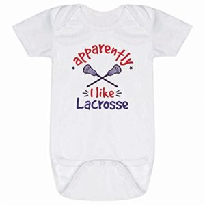 chalktalksports guys lacrosse baby & infant one piece | apparently, i like lacrosse | bodysuit small