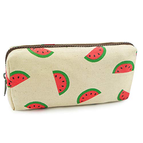 LParkin Watermelon Super Large Capacity Cute Canvas Pencil Case for Pen Bag Pouch Stationary Case Gadget Makeup Cosmetic Bag Box