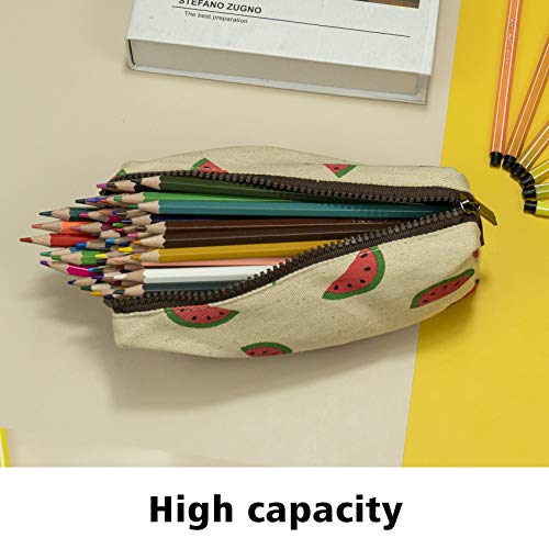 LParkin Watermelon Super Large Capacity Cute Canvas Pencil Case for Pen Bag Pouch Stationary Case Gadget Makeup Cosmetic Bag Box