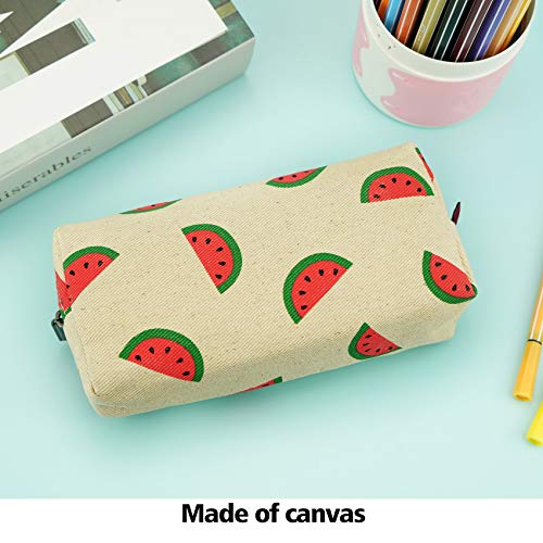 LParkin Watermelon Super Large Capacity Cute Canvas Pencil Case for Pen Bag Pouch Stationary Case Gadget Makeup Cosmetic Bag Box