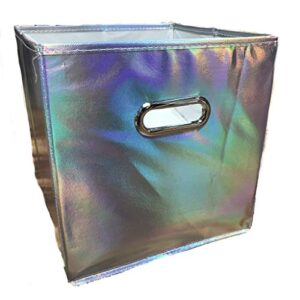 Innovative Home Creations Square Fabric Storage Cube 10.5"X10.5"X11"-Silver Reflective