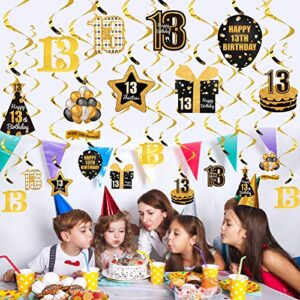 Kauayurk 30Pcs Happy 13th Birthday Hanging Swirl Decorations for Women & Men - Gold Happy 13 Birthday Party Swirl Ceiling Supplies - Happy Thirteen Birthday Hanging Favors Decor Sign