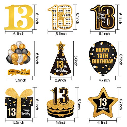 Kauayurk 30Pcs Happy 13th Birthday Hanging Swirl Decorations for Women & Men - Gold Happy 13 Birthday Party Swirl Ceiling Supplies - Happy Thirteen Birthday Hanging Favors Decor Sign