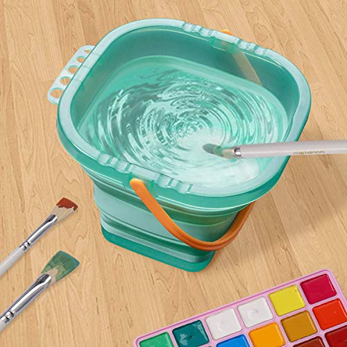 Paint Brush Washer Cleaner Painting Water Cup Bucket Basin Foldable Collapsible 0.8 Gal (Turquoise)