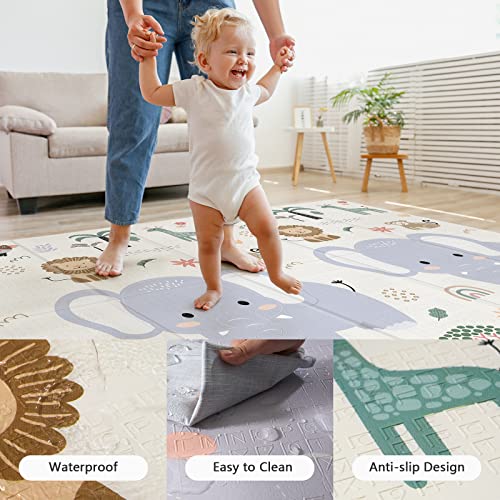 Baby Play Mat, 79x71 Foldable Play Mat for Baby, Extra Large Non-Toxic Tummy Time and Crawling Mat, Thick Foam Play Mat for Baby, Reversible Portable Baby Floor Mat for Infant, Toddler