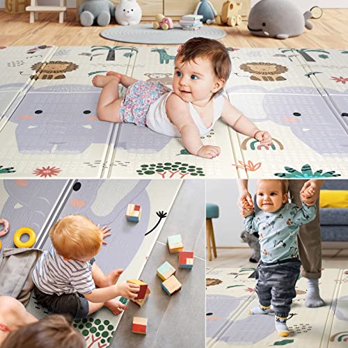 Baby Play Mat, 79x71 Foldable Play Mat for Baby, Extra Large Non-Toxic Tummy Time and Crawling Mat, Thick Foam Play Mat for Baby, Reversible Portable Baby Floor Mat for Infant, Toddler