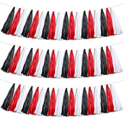 30 Piece Christmas Paper Tassel Garland Paper Banner DIY Hanging Paper Decoration Party Garland Decor for Theme Party Wedding Birthday Bridal/Baby Shower Anniversary (Black, Red, White)