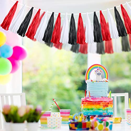 30 Piece Christmas Paper Tassel Garland Paper Banner DIY Hanging Paper Decoration Party Garland Decor for Theme Party Wedding Birthday Bridal/Baby Shower Anniversary (Black, Red, White)