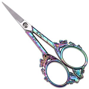 youguom sewing embroidery scissors – small vintage sharp detail shears for craft, artwork, needlework yarn, handicraft diy tool, thread snips, 4.7in rainbow butterfly style