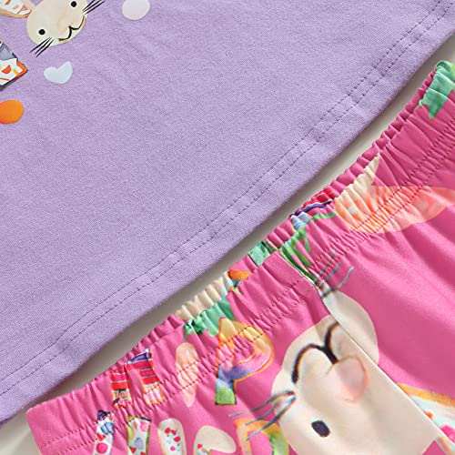 Toddler Baby Girls Easter Outfits Bunny Letter Print Short Sleeve T-Shirt Tops and Bell Bottom Pants Summer Sets (Hip Hop & Purple, 2-3 Years)