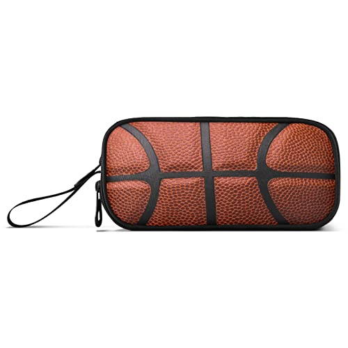 Basketball Ball Texture Large Pencil Case 3 Compartment Pen Bag Pouch Holder Box for College School Portable Stationery Storage Bag for Girls Boys