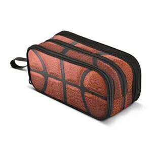 basketball ball texture large pencil case 3 compartment pen bag pouch holder box for college school portable stationery storage bag for girls boys