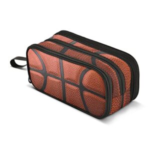 Basketball Ball Texture Large Pencil Case 3 Compartment Pen Bag Pouch Holder Box for College School Portable Stationery Storage Bag for Girls Boys