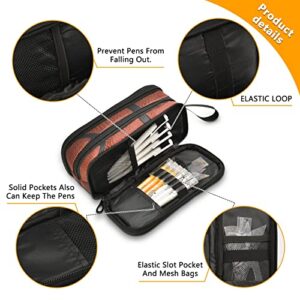 Basketball Ball Texture Large Pencil Case 3 Compartment Pen Bag Pouch Holder Box for College School Portable Stationery Storage Bag for Girls Boys