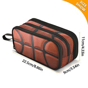 Basketball Ball Texture Large Pencil Case 3 Compartment Pen Bag Pouch Holder Box for College School Portable Stationery Storage Bag for Girls Boys