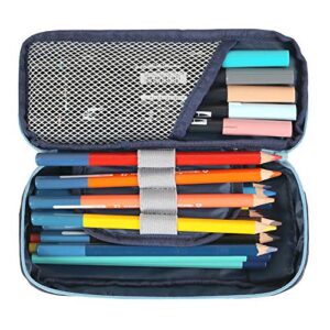 quuvs large capacity double zipper pencil case marker pen pencil bag for school office teen girl women, navy