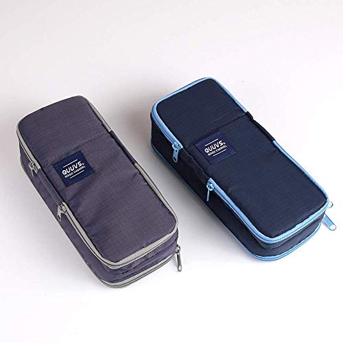 Quuvs Large Capacity Double Zipper Pencil Case Marker Pen Pencil Bag for School Office Teen Girl Women, Navy