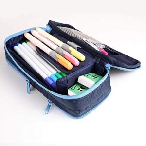 Quuvs Large Capacity Double Zipper Pencil Case Marker Pen Pencil Bag for School Office Teen Girl Women, Navy