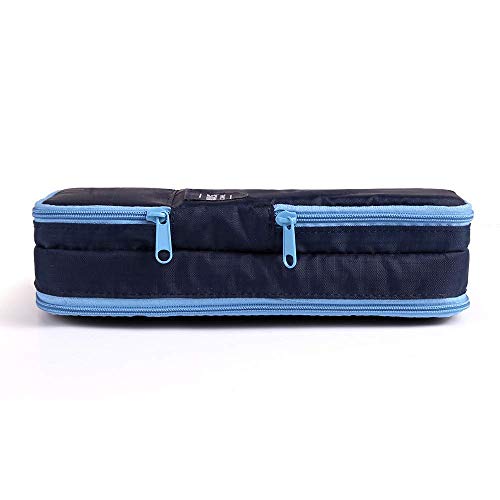 Quuvs Large Capacity Double Zipper Pencil Case Marker Pen Pencil Bag for School Office Teen Girl Women, Navy