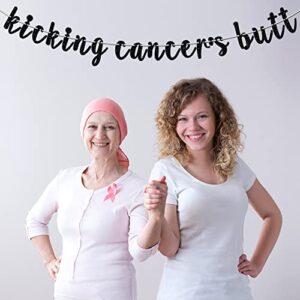 Black Glitter Kicking Cancer's Butt Banner, Straight Outta Chemo/Cancer Free, Cancer Survivor Celebration Party Decor Supplies